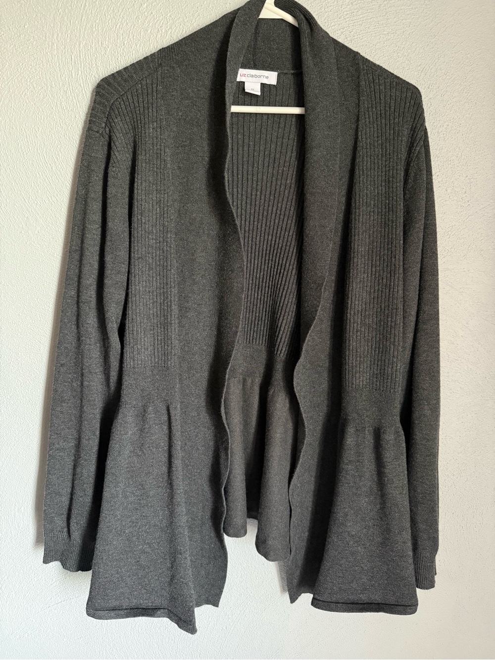 Liz Claiborne Dark Gray Open-Front Cardigan